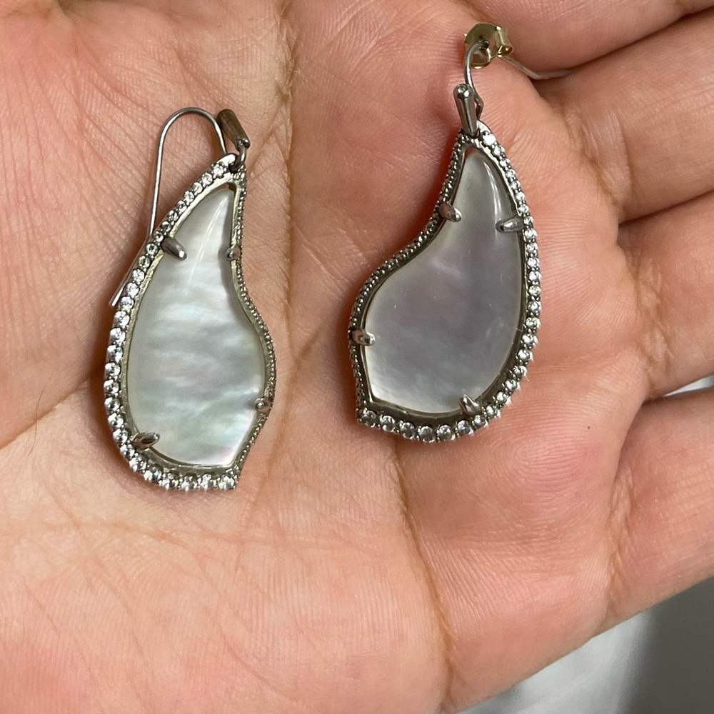 Kendra Scott Tinley Rhodium Plated Brass Ivory Mother-of-Pearl Teardrop Earrings